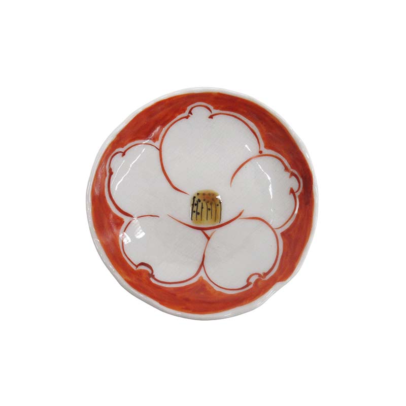 安東眉石窯　網目小皿　赤椿　